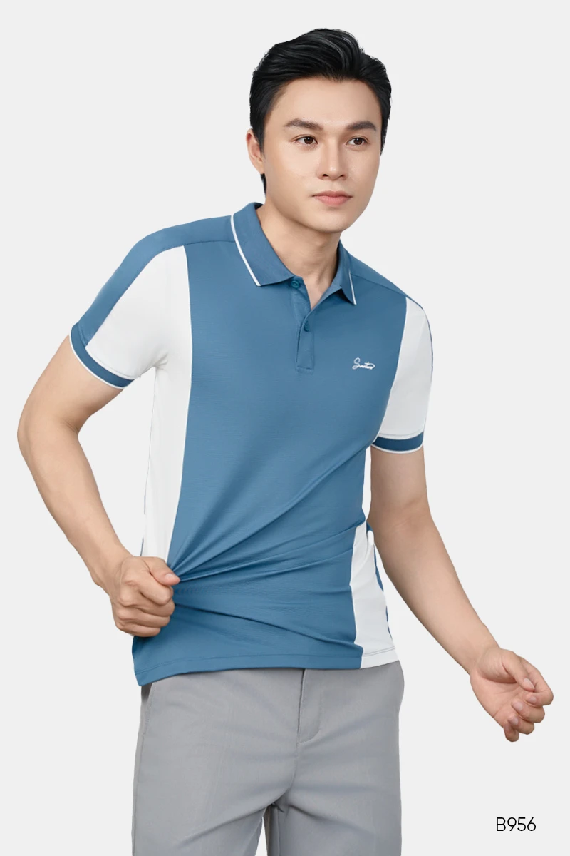 Áo polo thể thao phối màu nam Santino màu xanh | B956